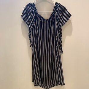 Black and White Stripe Off the Shoulder Dress